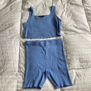 Blue ribbed bike shorts and crop top set size extra large